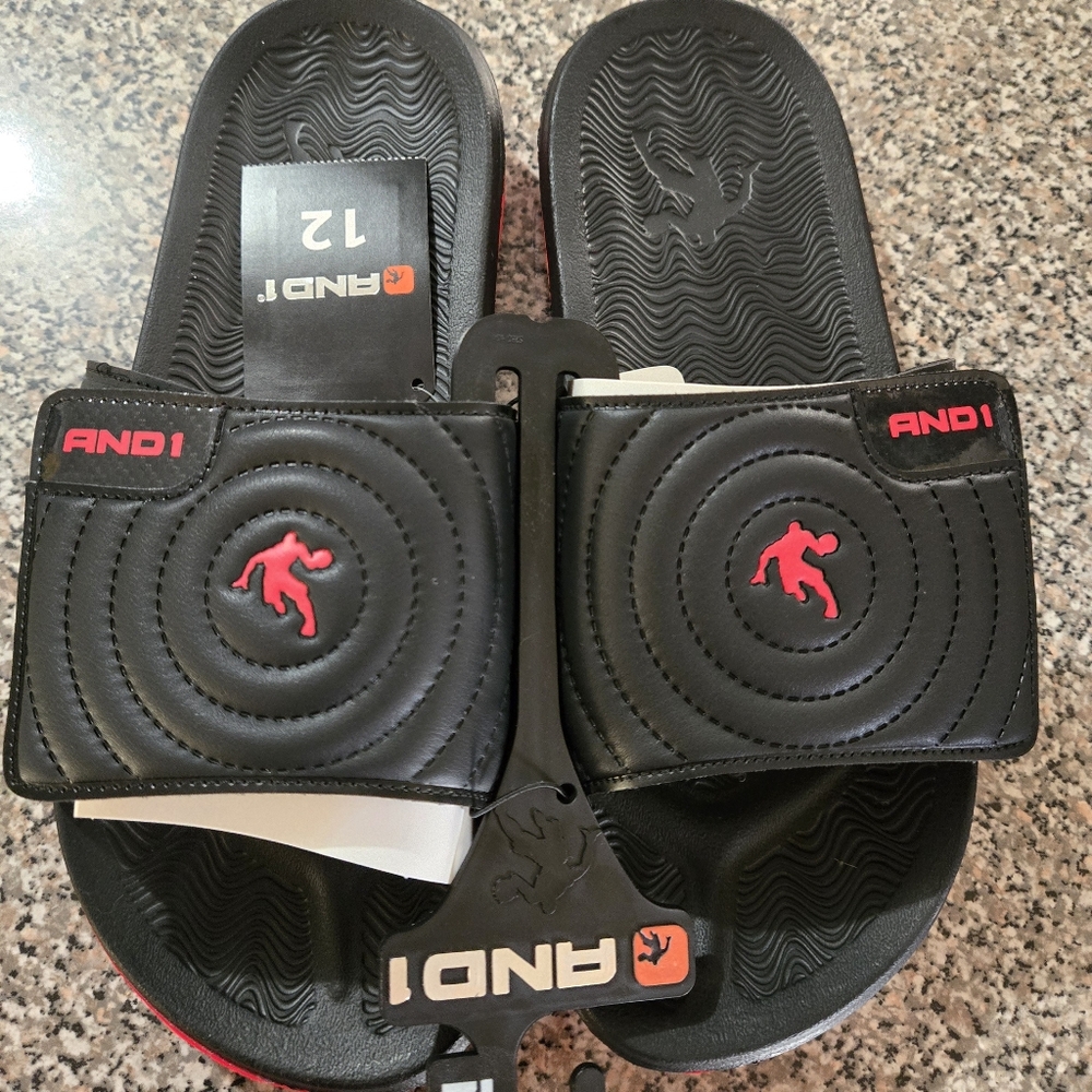 AND1 Black Slides with Red Bottoms